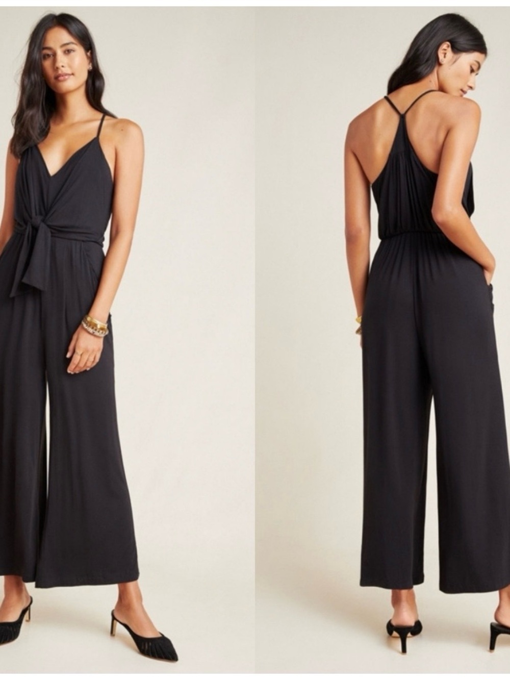 Moulinette Soeurs Anthropologie Danique  Black Wide Leg Jumpsuit
Size Medium